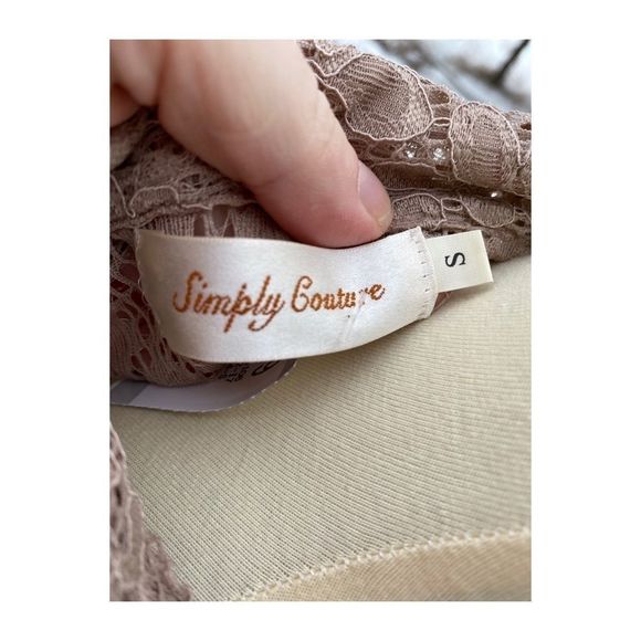 Simply Couture Set Lace Tunic Knit Sweater Vest Taupe Sz S - Picture 7 of 8